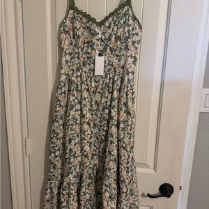 Astr Floral Maxi Dress with Green Trim